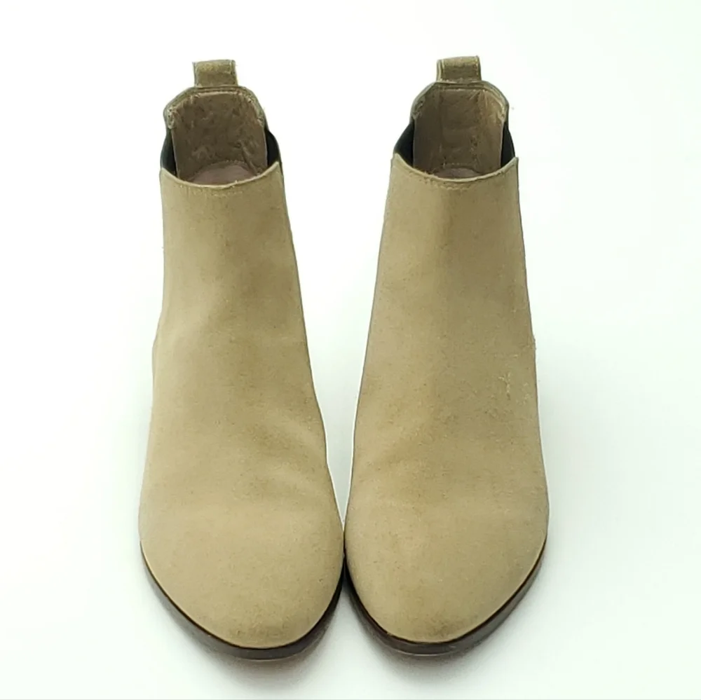 J. Crew Womens Pull-On Chelsea Ankle Boots Suede Leather Low Heel Beige/Tan Sz 8